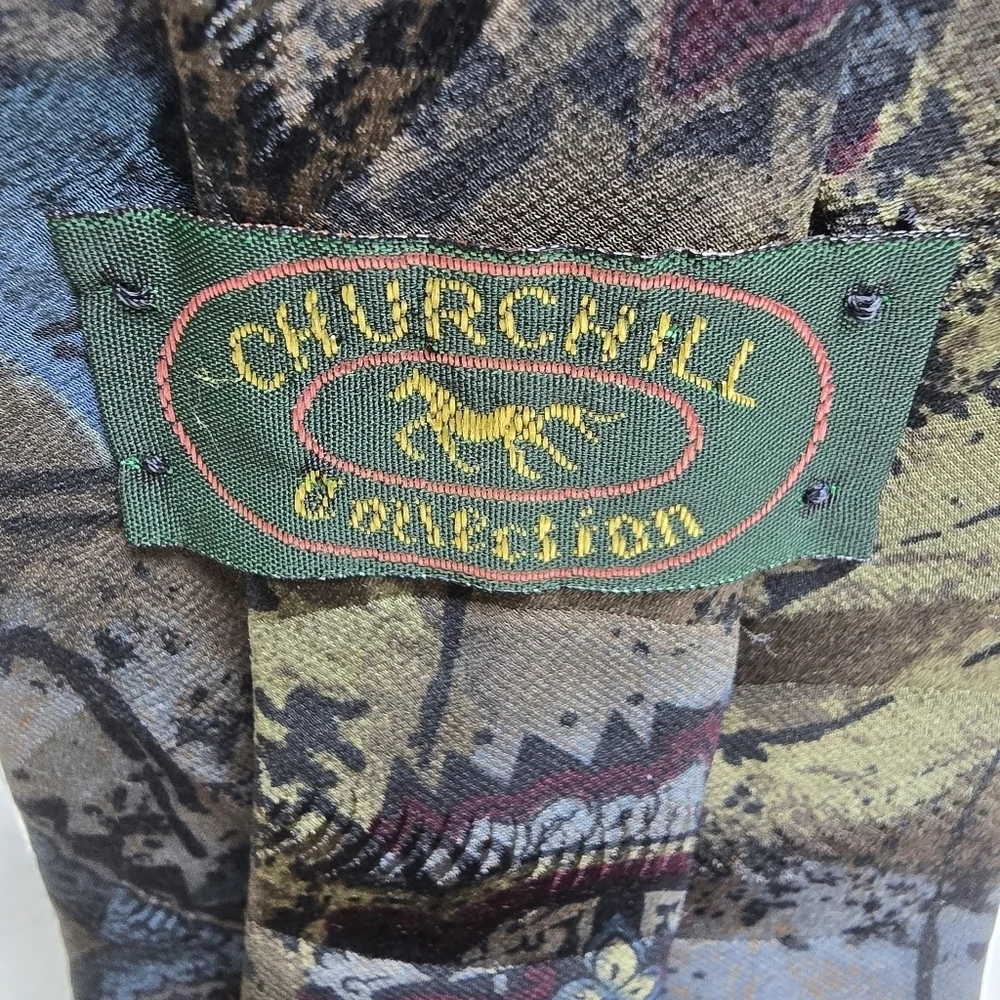 CHURCHILL COLLECTEION VINTAGE Blue and Brown Batik Pattern Mens TIE